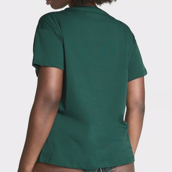 PINK Perfect Cotton Tee Green Logo Oversized Loungewear Sleep Shirt Women Small‎ - Picture 5 of 10